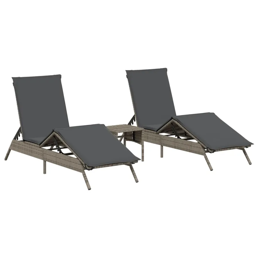 Chaises longues lot de 2 avec table gris résine tressée - 2