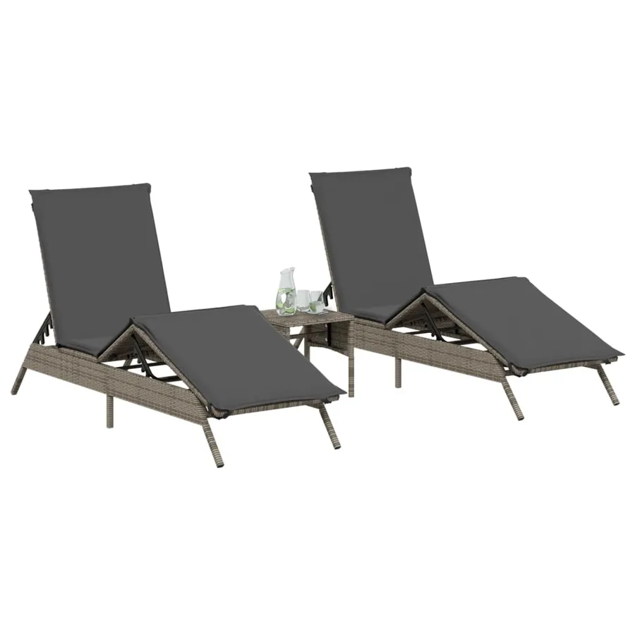 Chaises longues lot de 2 avec table gris résine tressée - 3