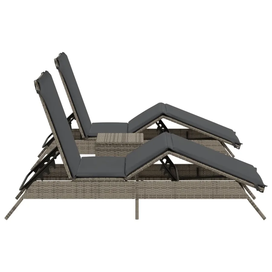 Chaises longues lot de 2 avec table gris résine tressée - 5