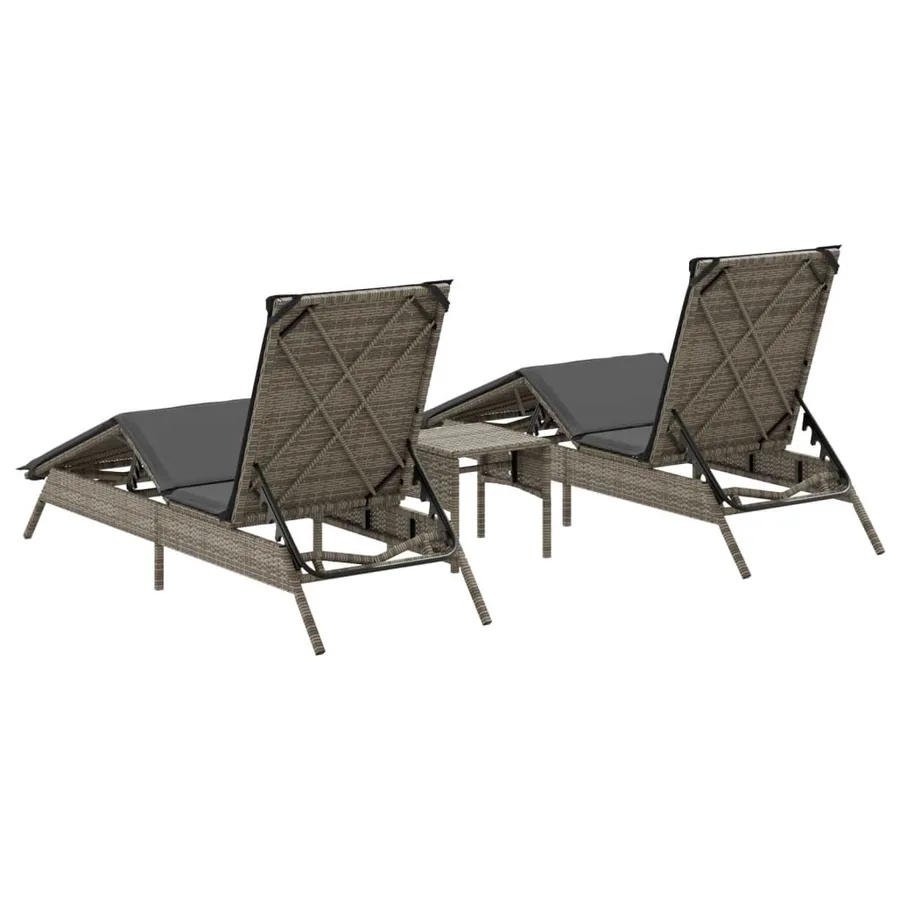 Chaises longues lot de 2 avec table gris résine tressée - 6