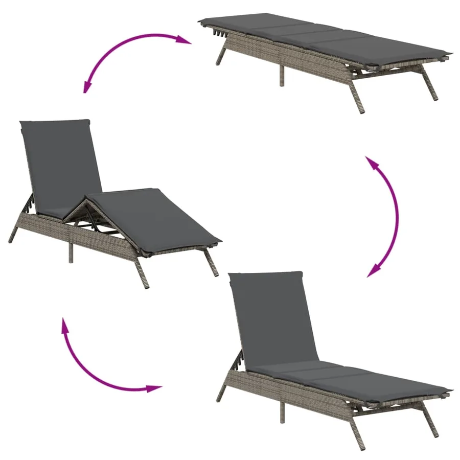 Chaises longues lot de 2 avec table gris résine tressée - 7