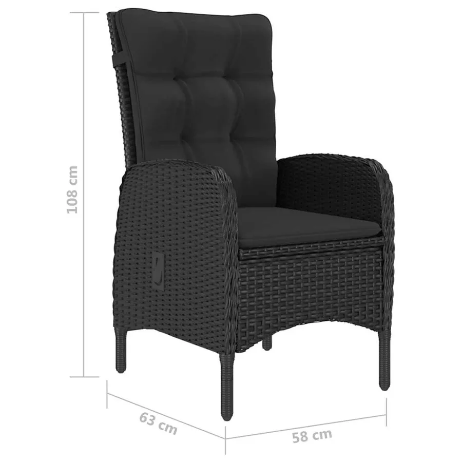 Ensemble à dîner de jardin 5 pcs Résine tressée et verre Noir - 12