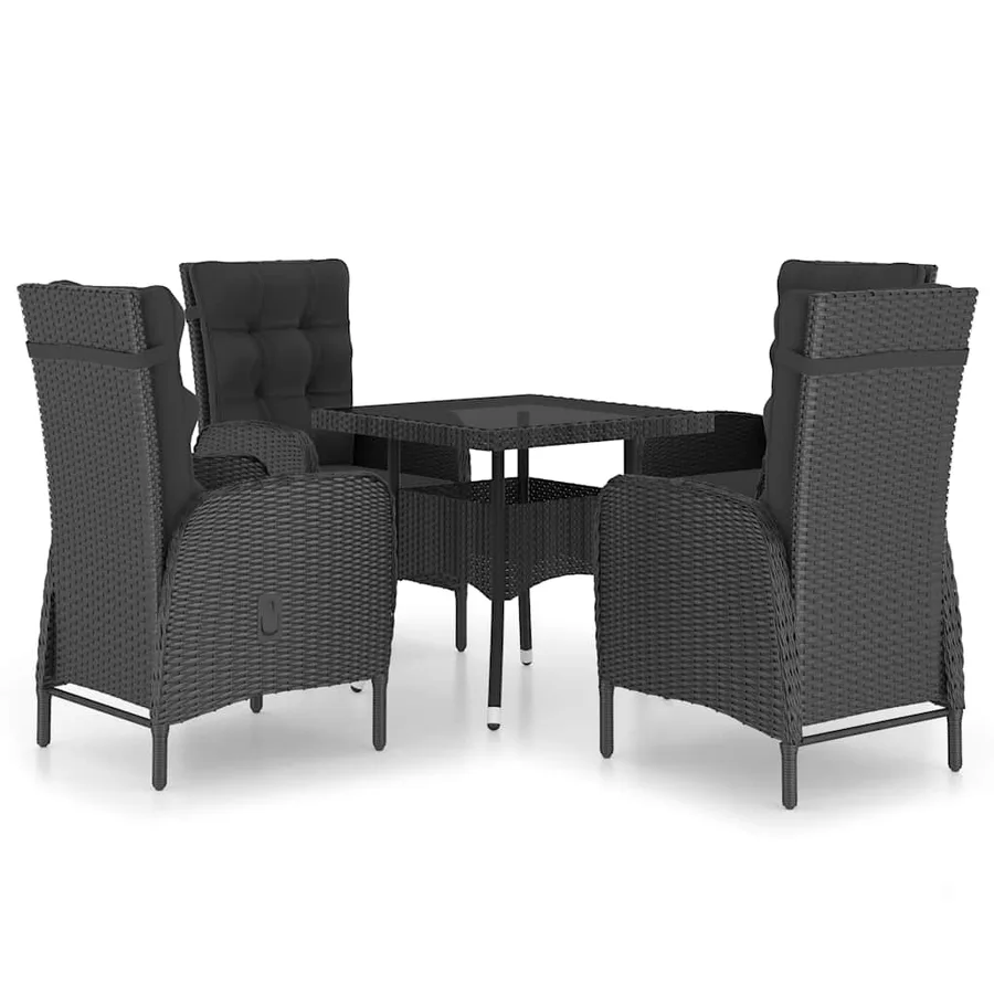 Ensemble à dîner de jardin 5 pcs Résine tressée et verre Noir - 2