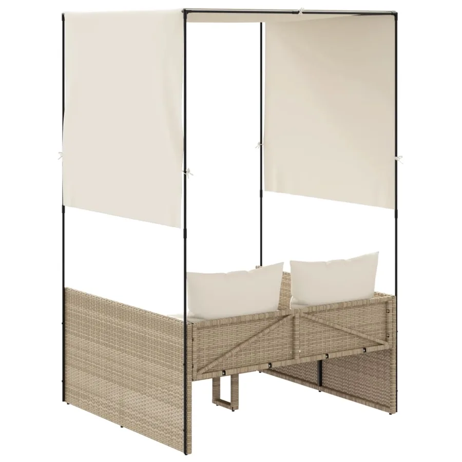Chaise longue double avec toit et rideaux beige résine tressée - 5
