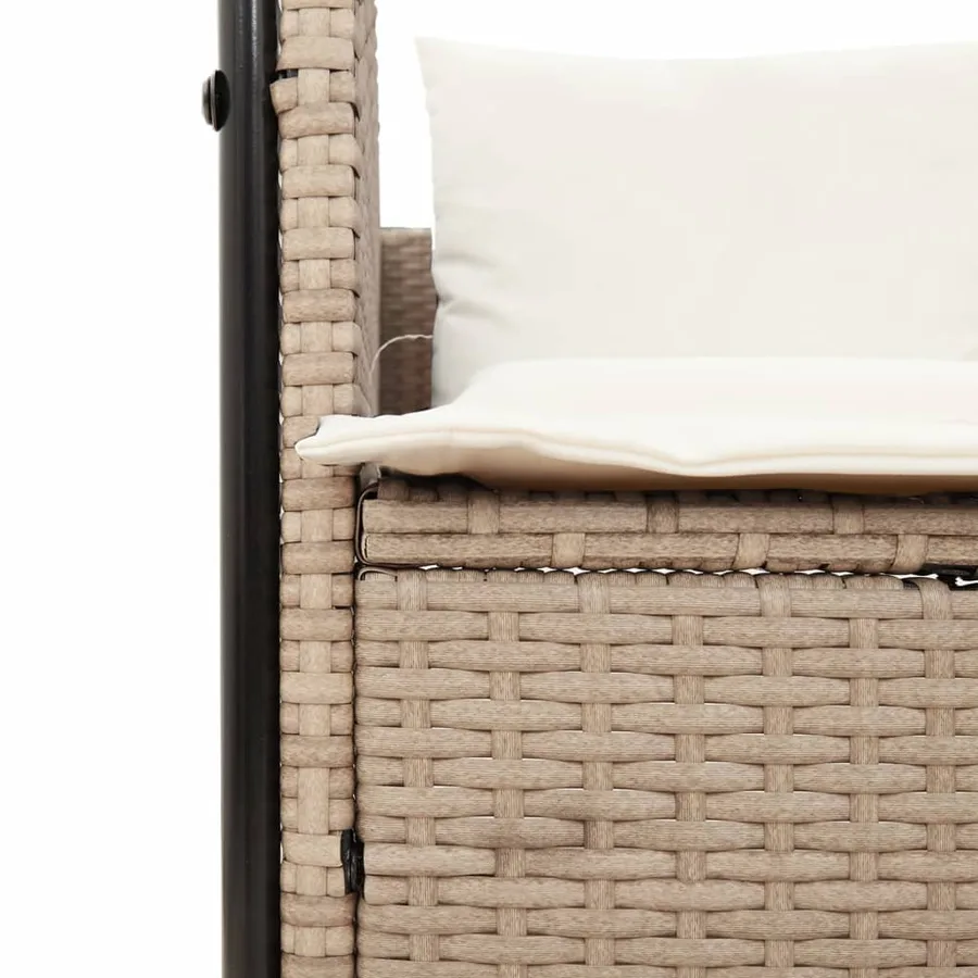 Chaise longue double avec toit et rideaux beige résine tressée - 7