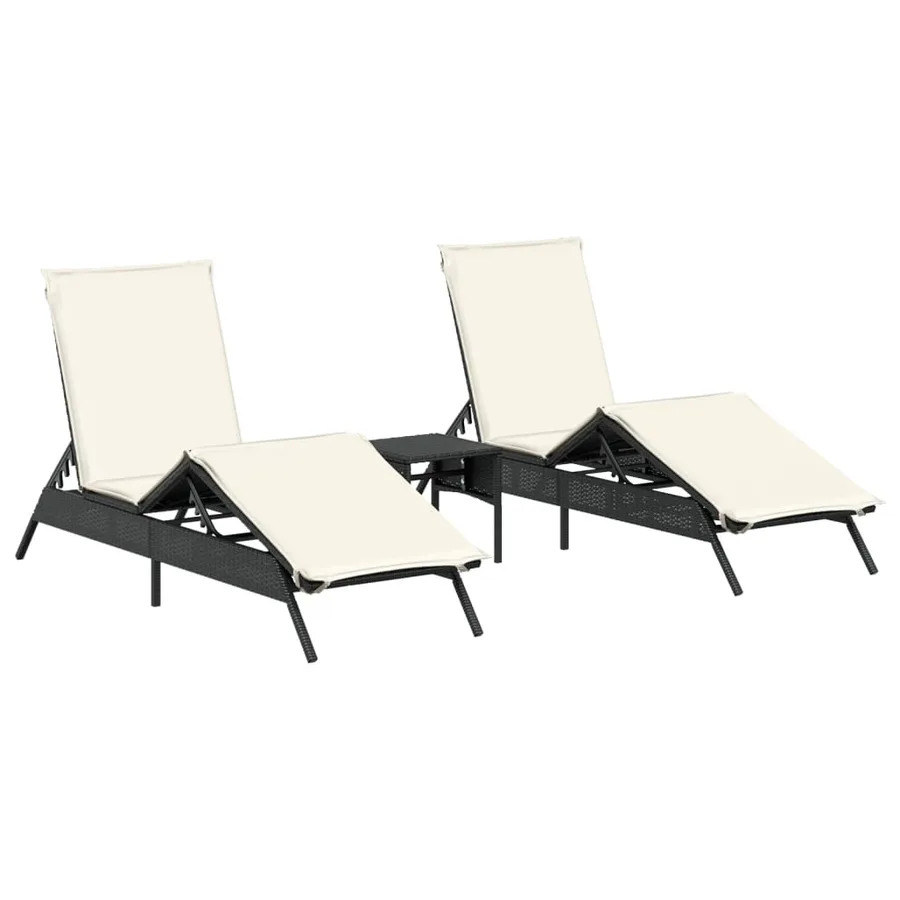 Chaises longues lot de 2 avec table noir résine tressée - 2
