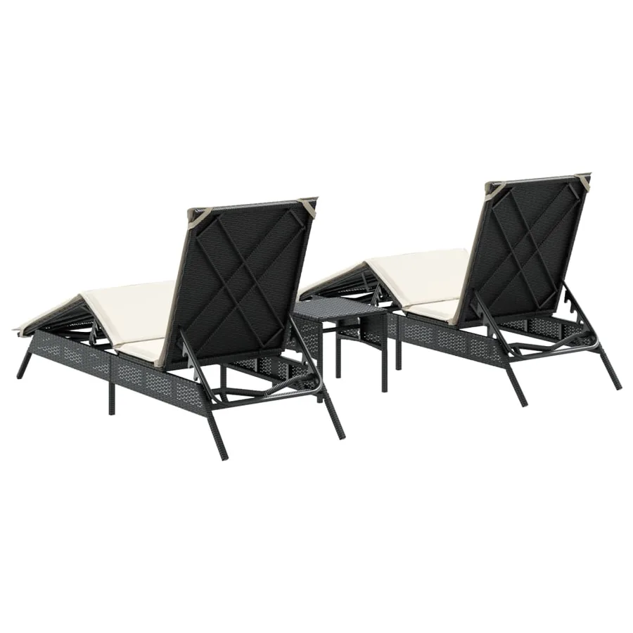 Chaises longues lot de 2 avec table noir résine tressée - 6