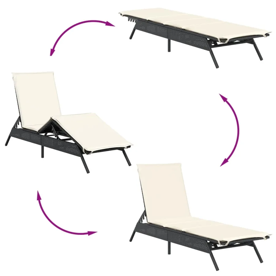 Chaises longues lot de 2 avec table noir résine tressée - 7