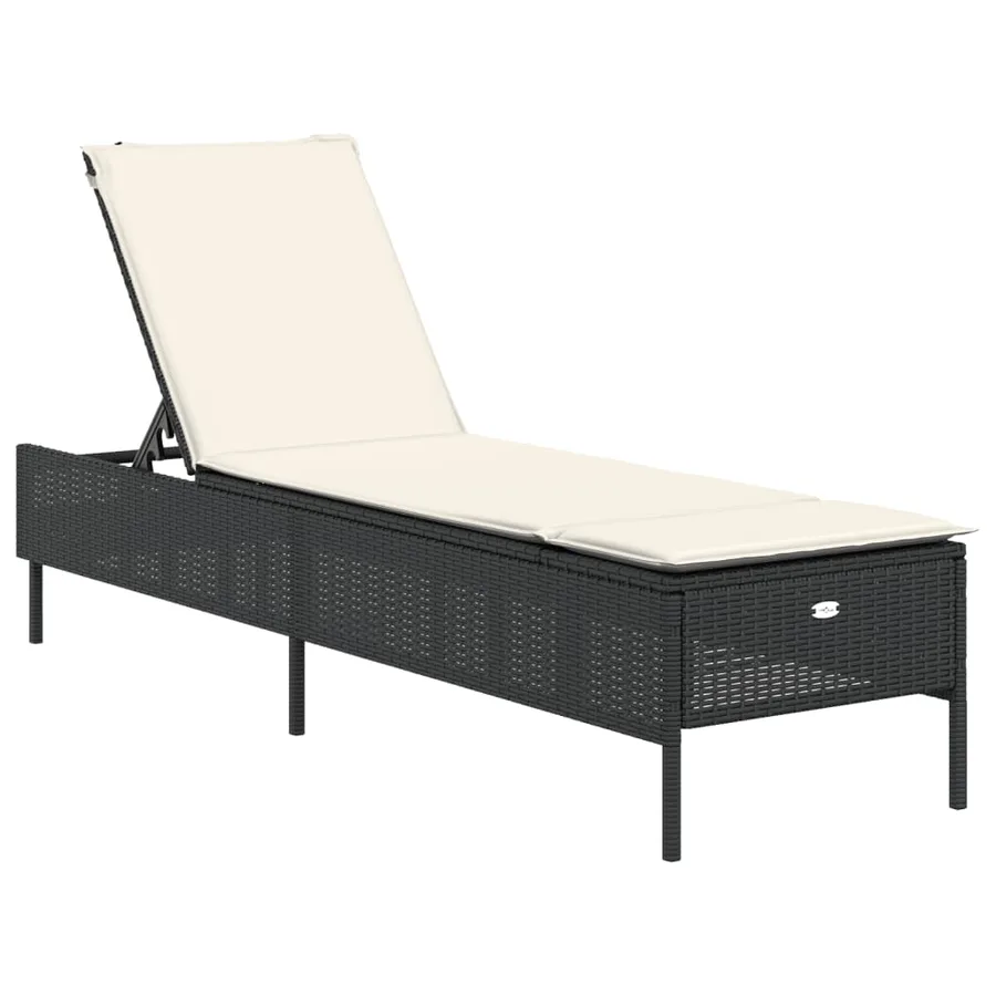 Chaise longue avec coussin noir résine tressée - 2