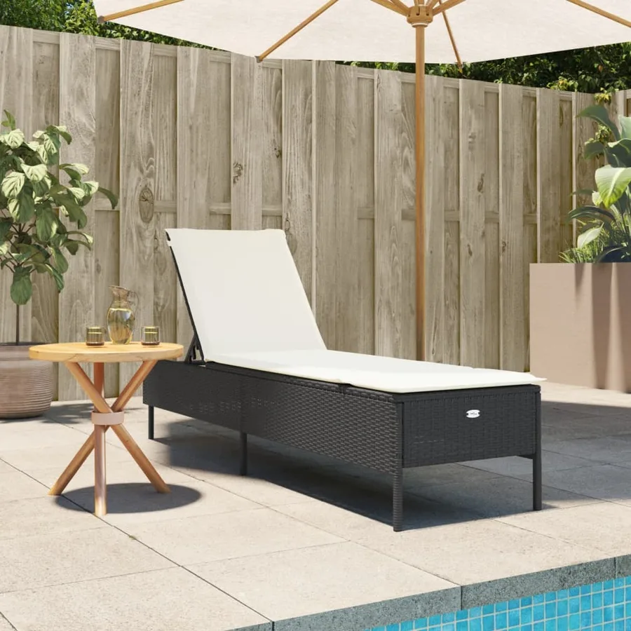 Chaise longue avec coussin noir résine tressée - 3