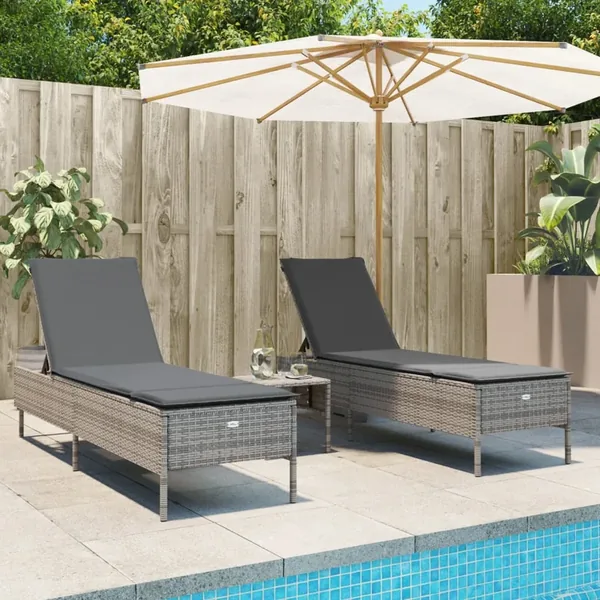 Chaises longues avec coussins lot de 2 gris résine tressée