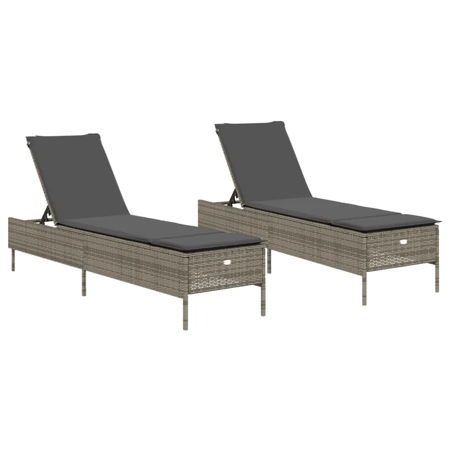 Chaises longues avec coussins lot de 2 gris résine tressée - 2