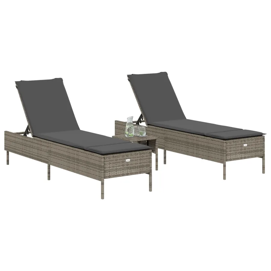 Chaises longues avec coussins lot de 2 gris résine tressée - 3