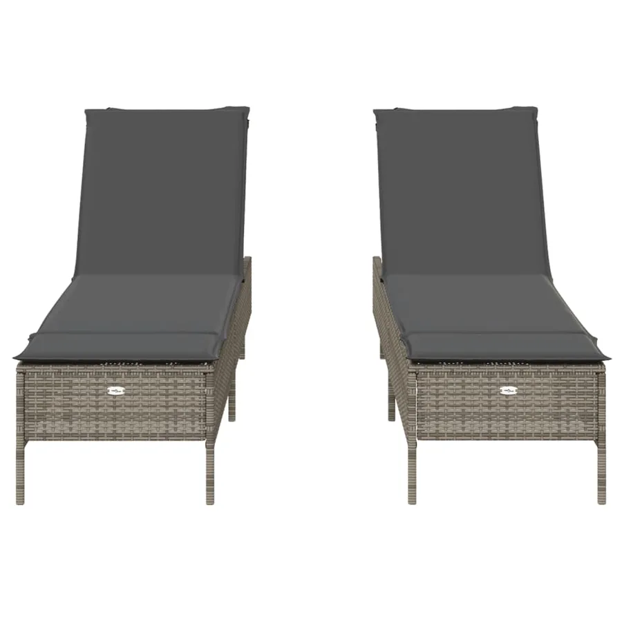 Chaises longues avec coussins lot de 2 gris résine tressée - 5