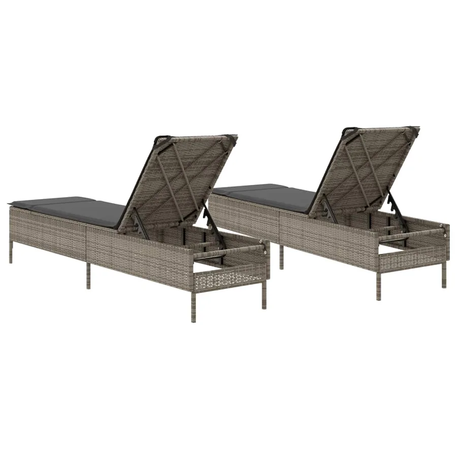 Chaises longues avec coussins lot de 2 gris résine tressée - 7