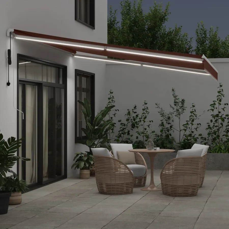 Auvent rétractable automatique avec LED marron 400x350 cm - 3
