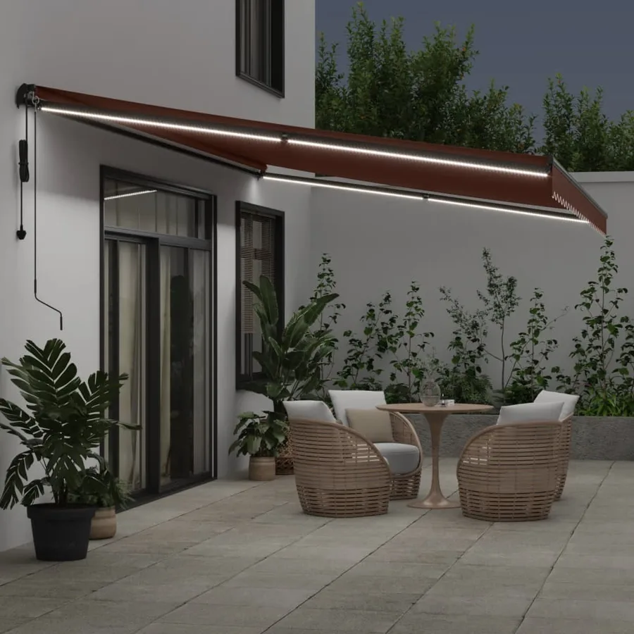 Auvent rétractable automatique avec LED marron 500x350 cm - 3