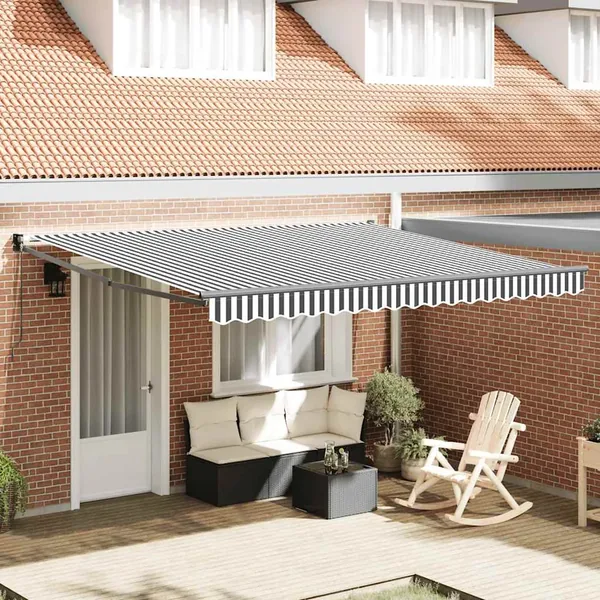 Auvent rétractable anthracite et blanc 4x3 m tissu et aluminium