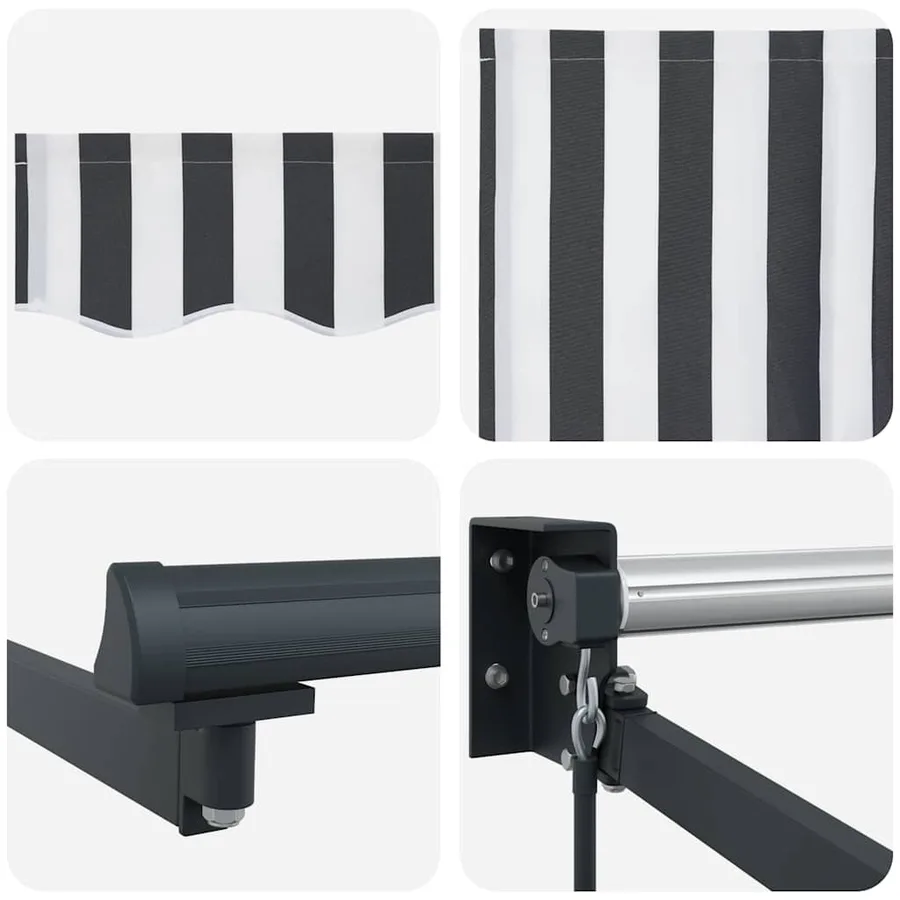 Auvent rétractable anthracite et blanc 4x3 m tissu et aluminium - 9
