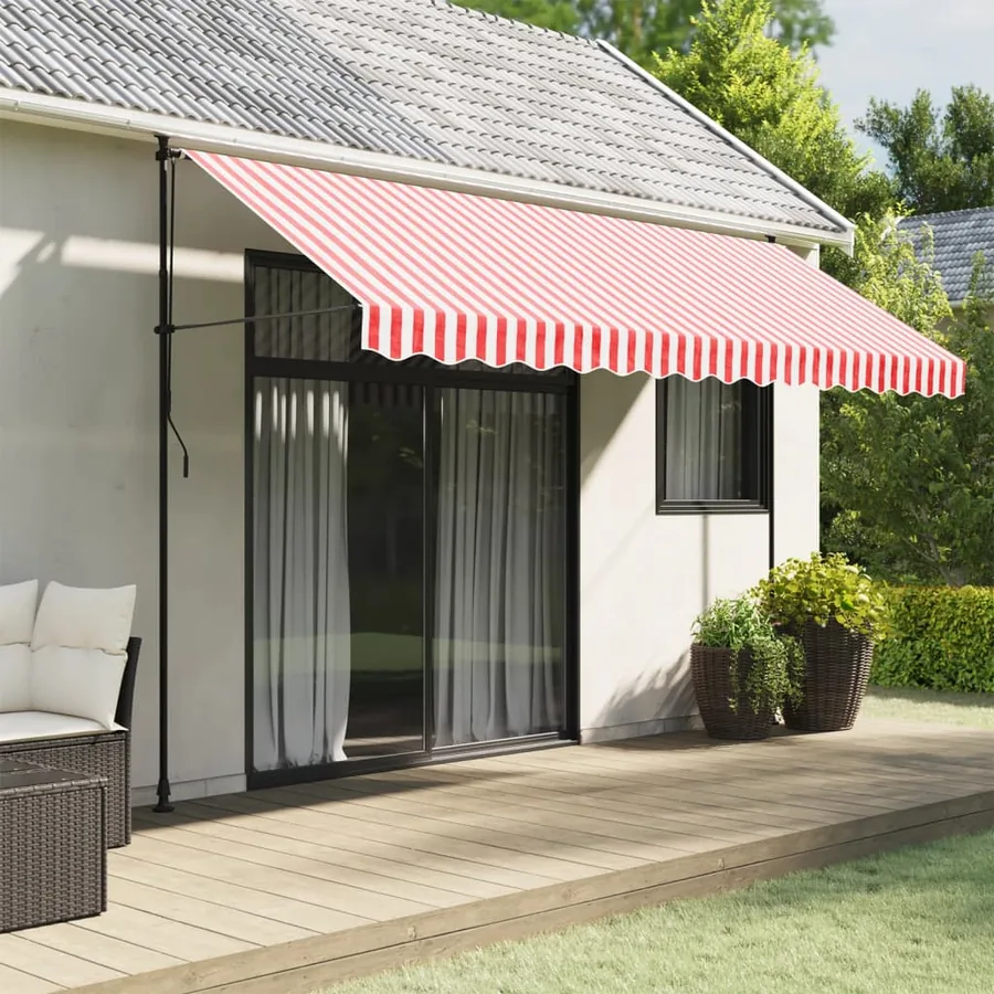Tissu de remplacement de cantonnière d’auvent rouge blanc 4 m