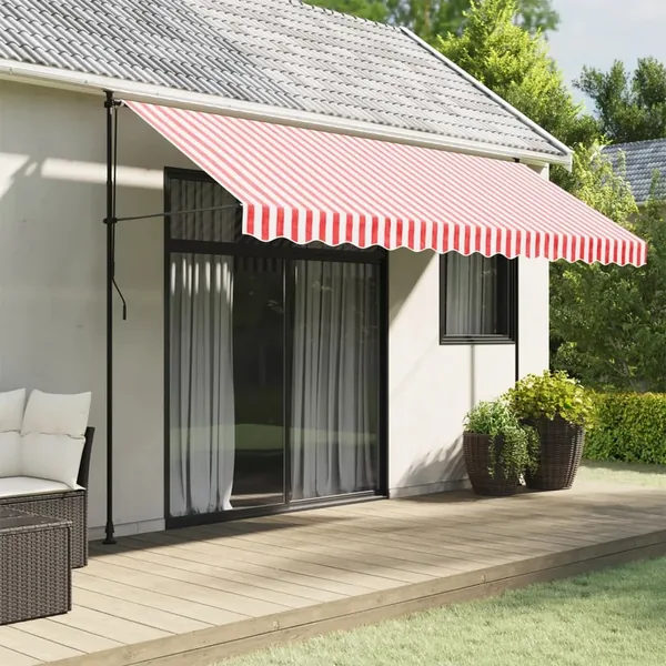 Tissu de remplacement de cantonnière d’auvent rouge blanc 4 m