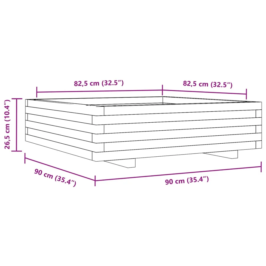 Jardinière cire marron 90x90x26,5 cm bois de pin massif - 10