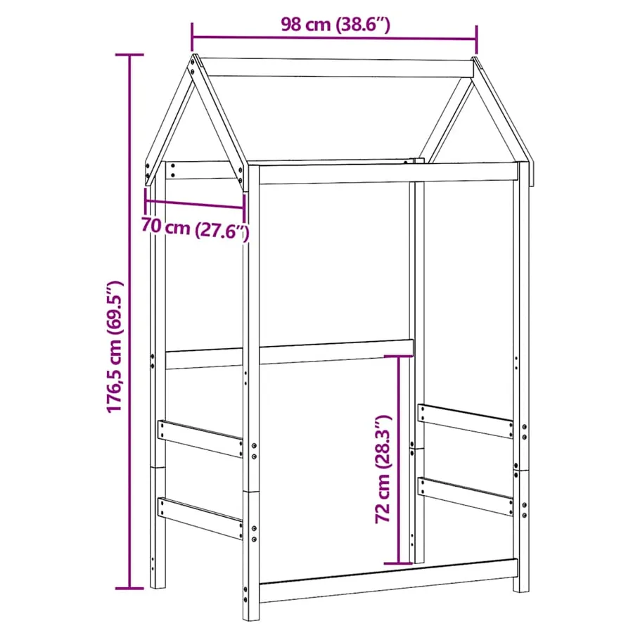 Toit de lit pour enfants blanc 98x70x176,5cm bois de pin massif - 9