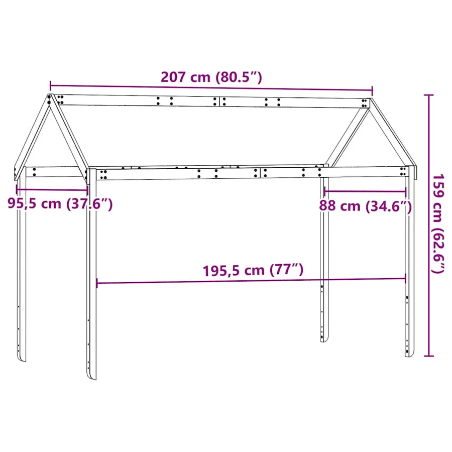 Toit de lit pour enfants 207x95,5x159 cm bois de pin massif - 9