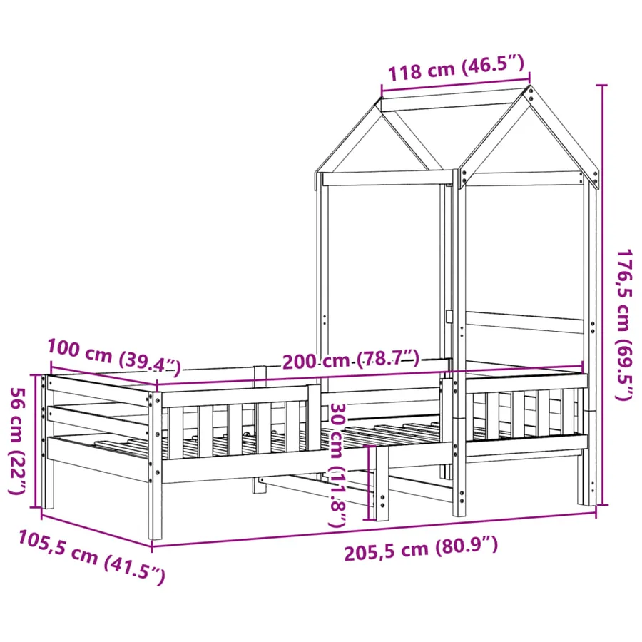 Cadre de lit avec toit sans matelas cire marron 100x200 cm - 11