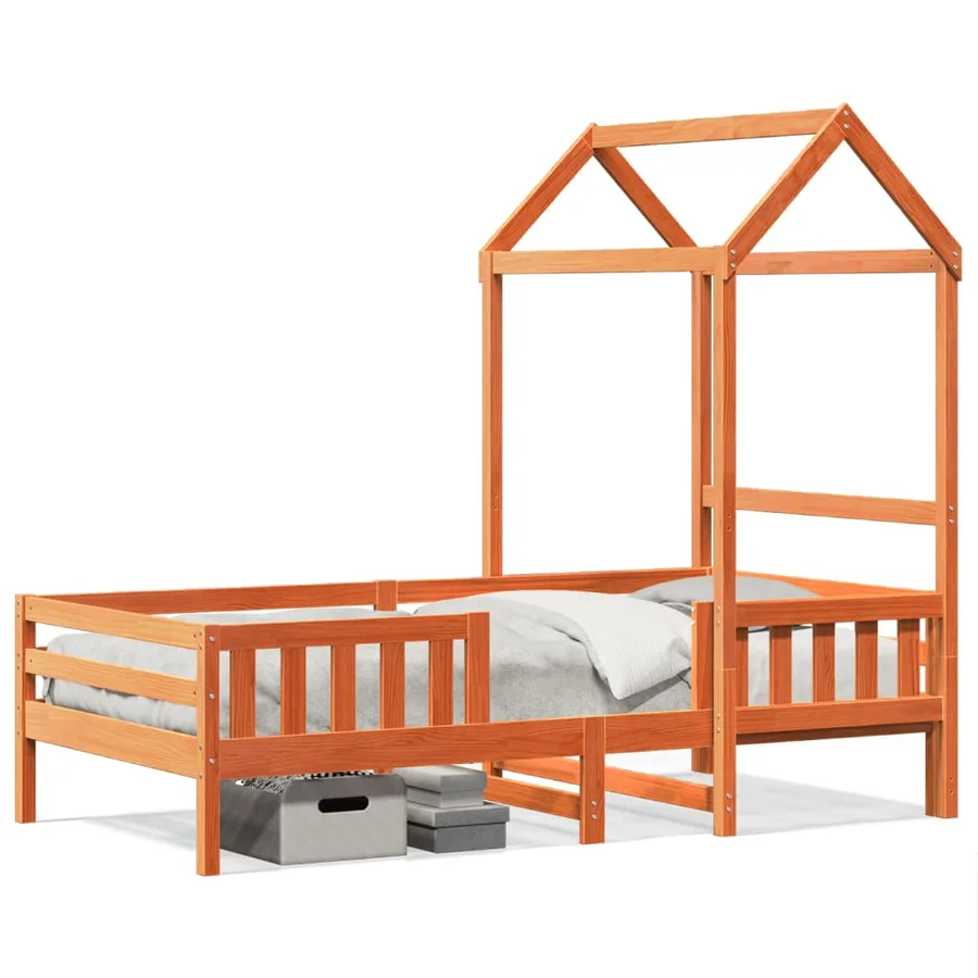 Cadre de lit avec toit sans matelas cire marron 100x200 cm - 2