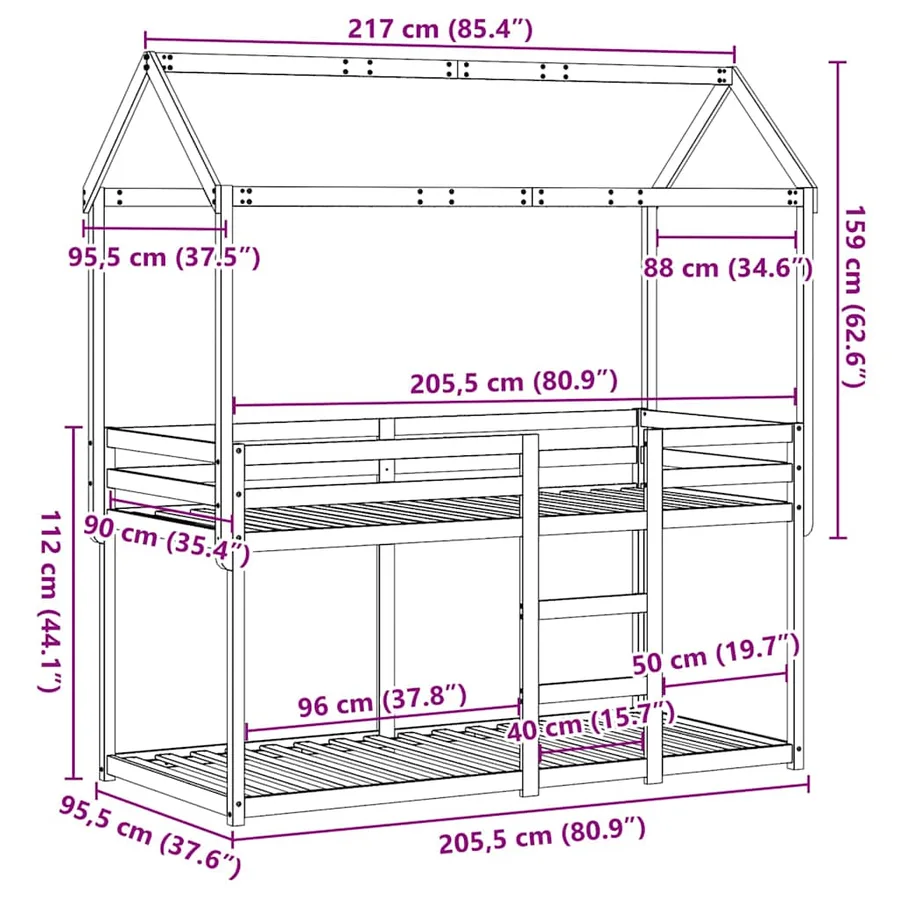 Lit superposé sans matelas cire marron 90x200 cm pin massif - 12