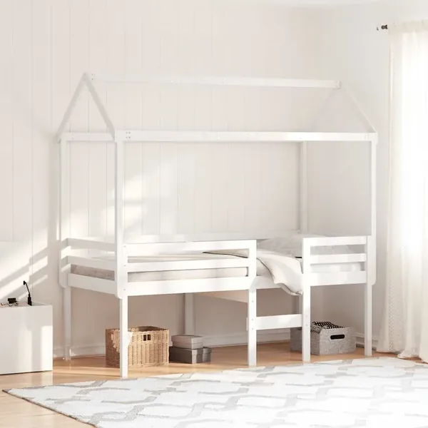Lit haut sans matelas blanc 90x190 cm bois de pin massif