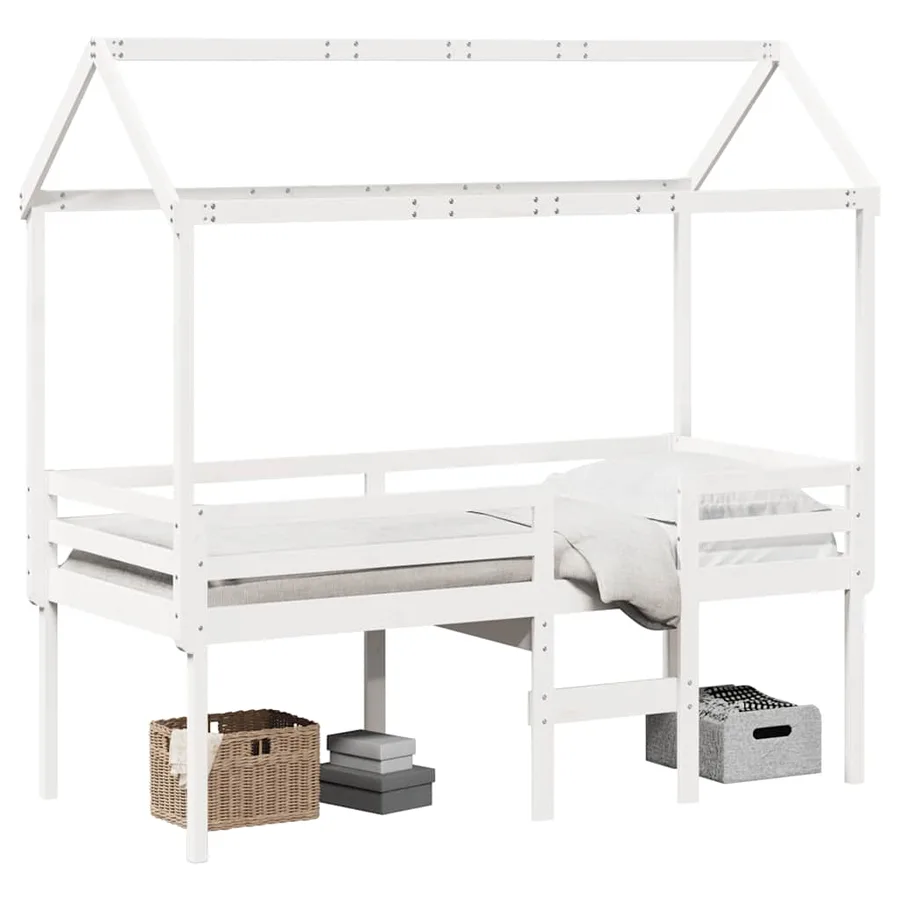 Lit haut sans matelas blanc 90x190 cm bois de pin massif - 2