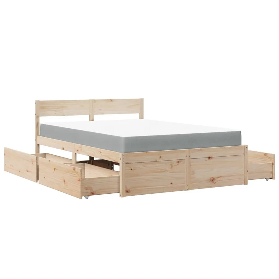 Lit avec tiroirs et matelas 140x190 cm bois massif de pin - 11