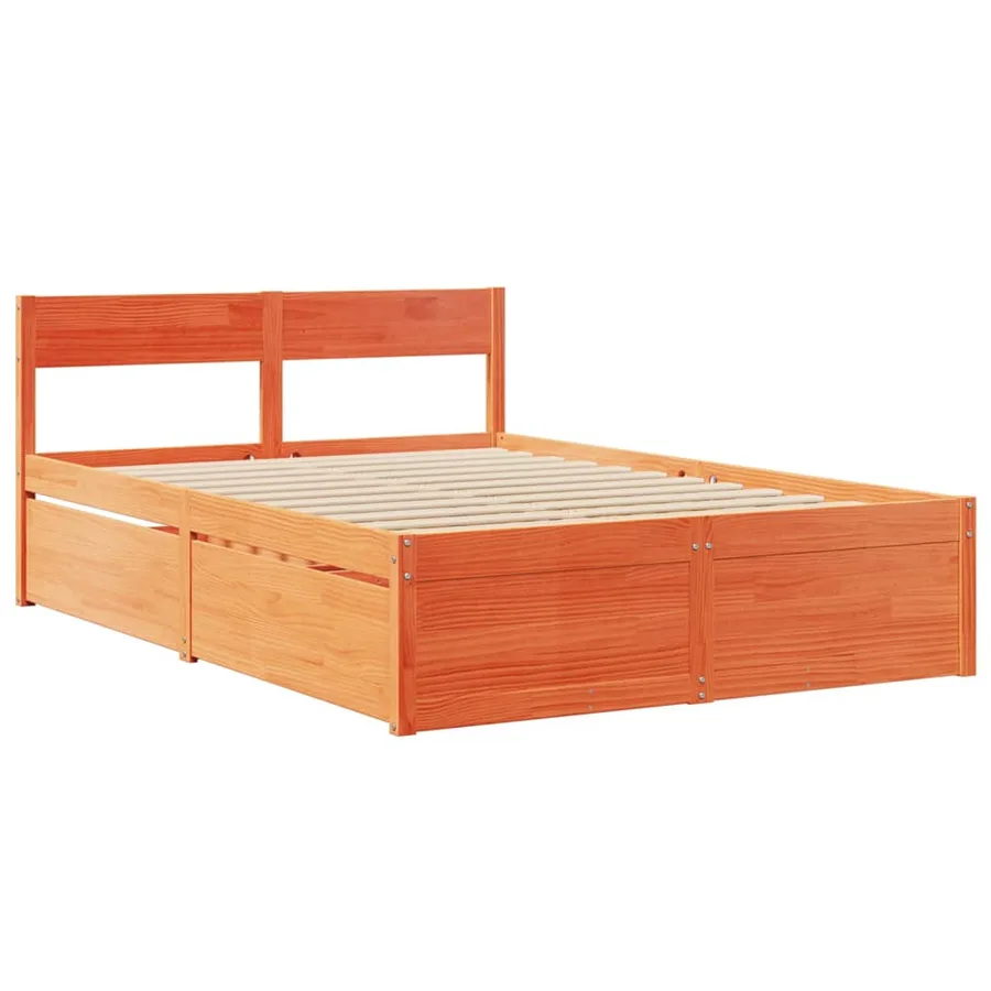 Lit avec tiroirs/matelas cire marron 140x190 cm bois massif pin - 7