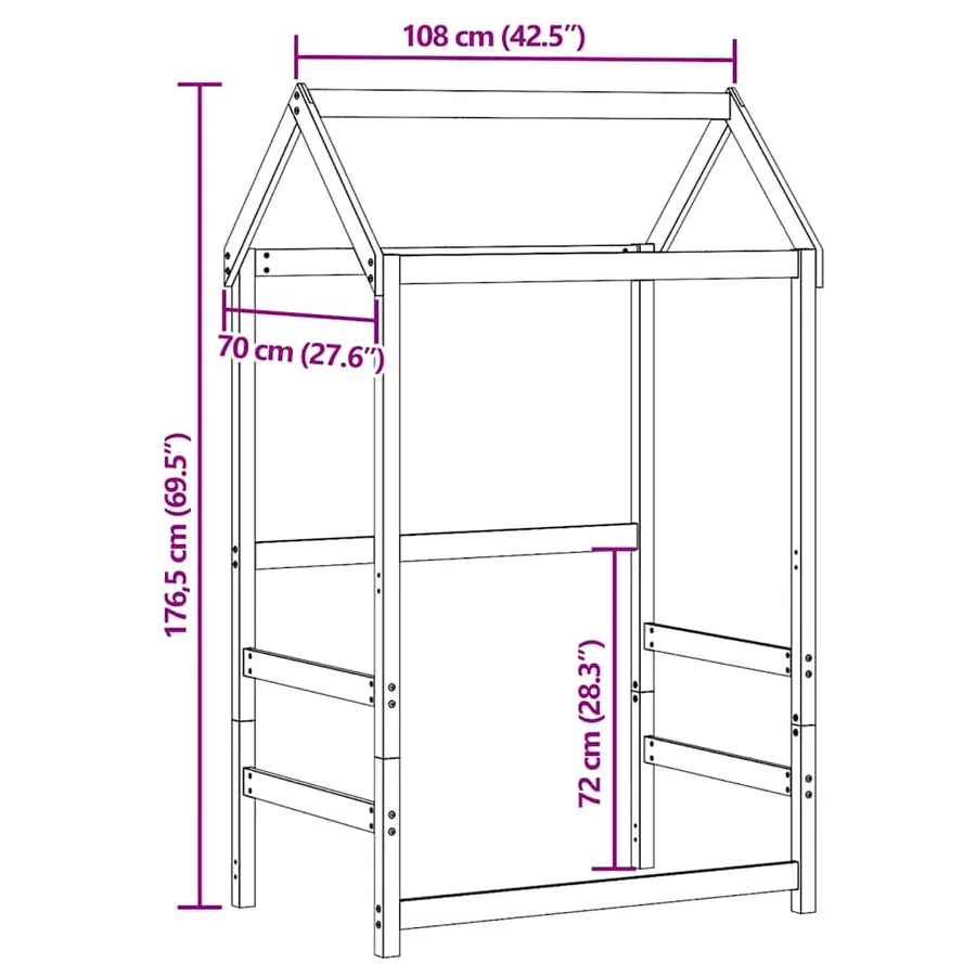 Toit de lit pour enfants 108x70x176,5 cm bois de pin massif - 9