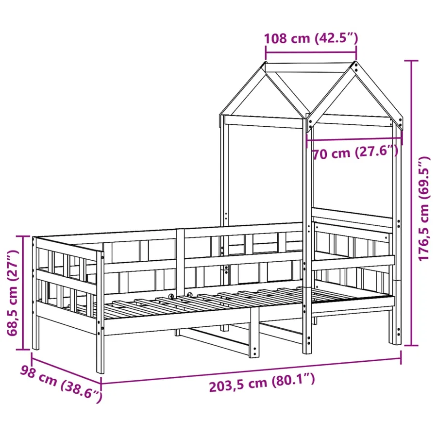Lit de jour avec toit sans matelas 90x200 cm bois massif - 12
