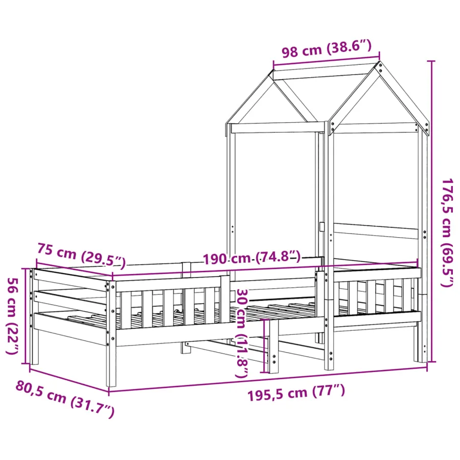 Cadre de lit avec toit sans matelas cire marron 75x190 cm - 11