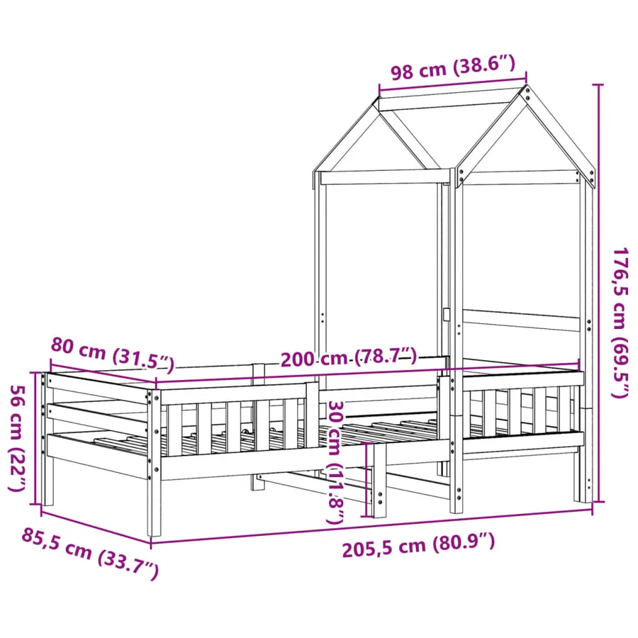 Cadre de lit avec toit sans matelas cire marron 80x200 cm - 11