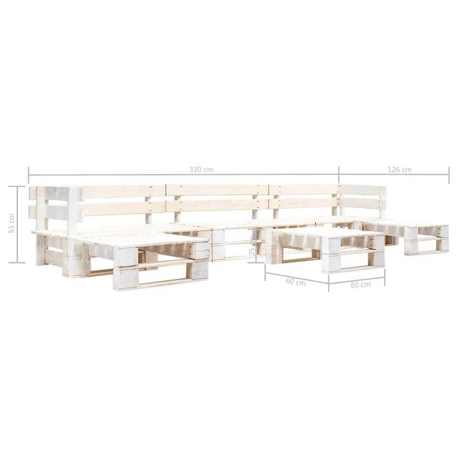 Salon de jardin palette 6 pcs Bois Blanc - 3
