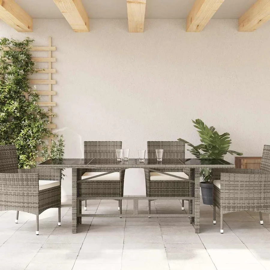 Table de jardin avec dessus en verre gris résine tressée - 3