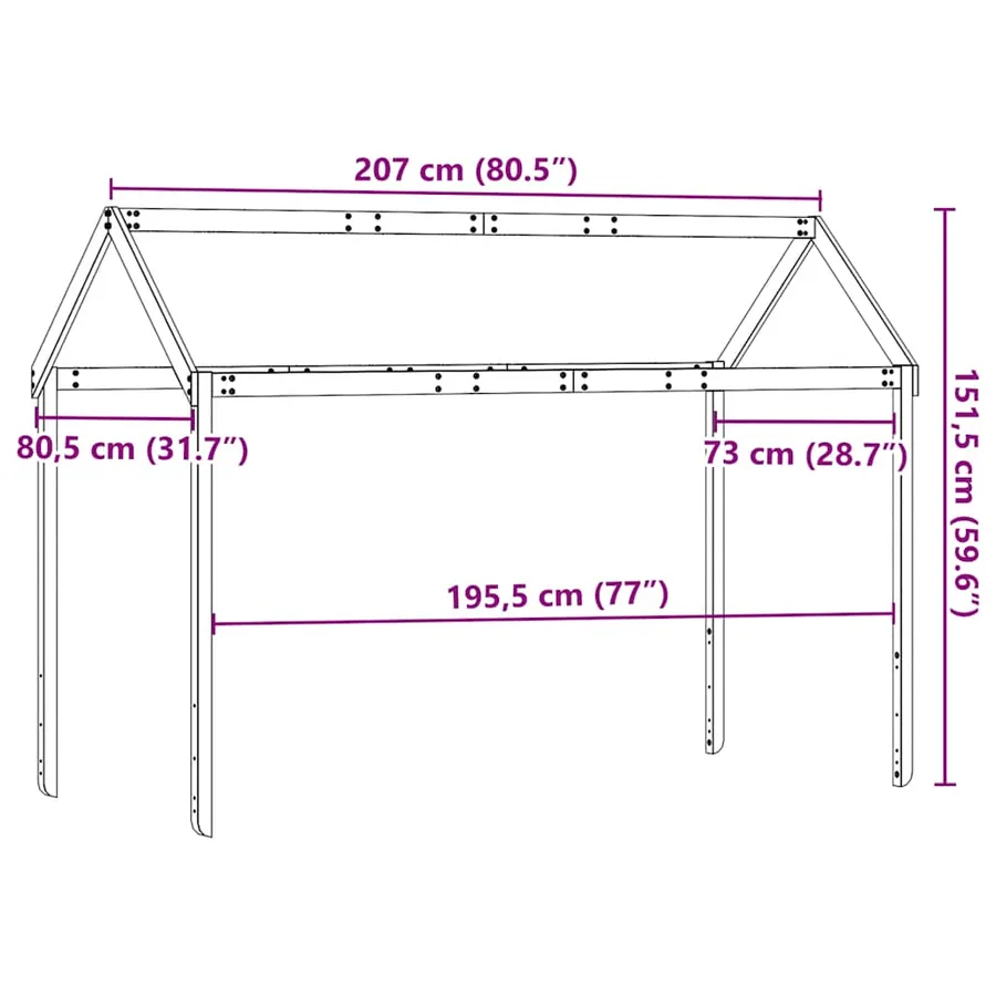 Toit de lit pour enfants 207x80,5x151,5 cm bois de pin massif - 9