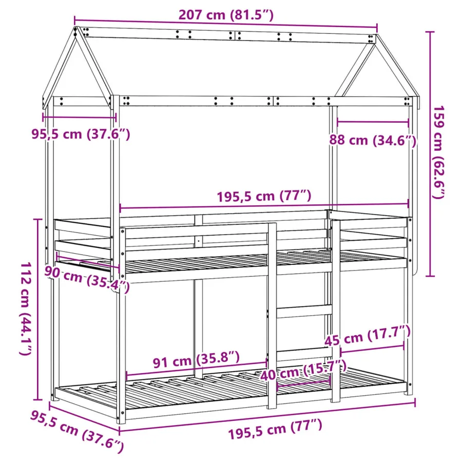 Lit superposé sans matelas cire marron 90x190 cm pin massif - 12
