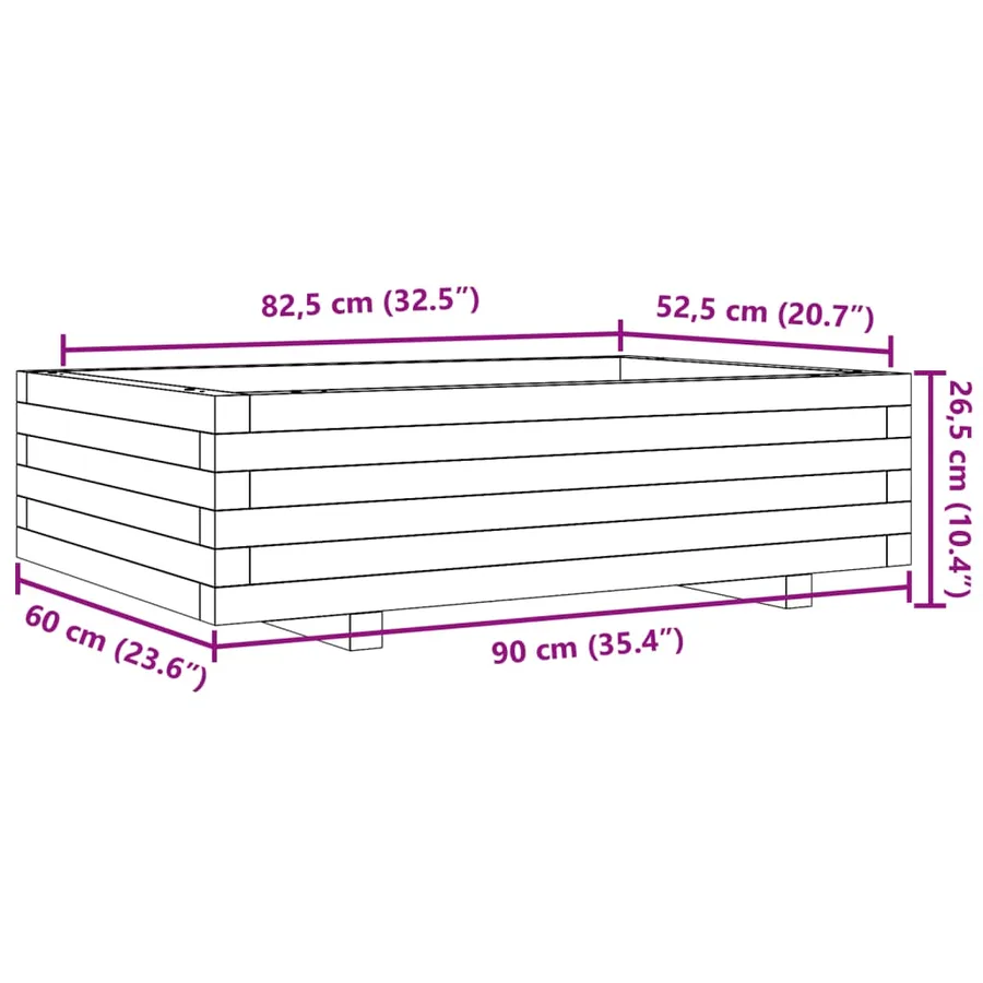 Jardinière 90x60x26,5 cm bois de pin massif - 10