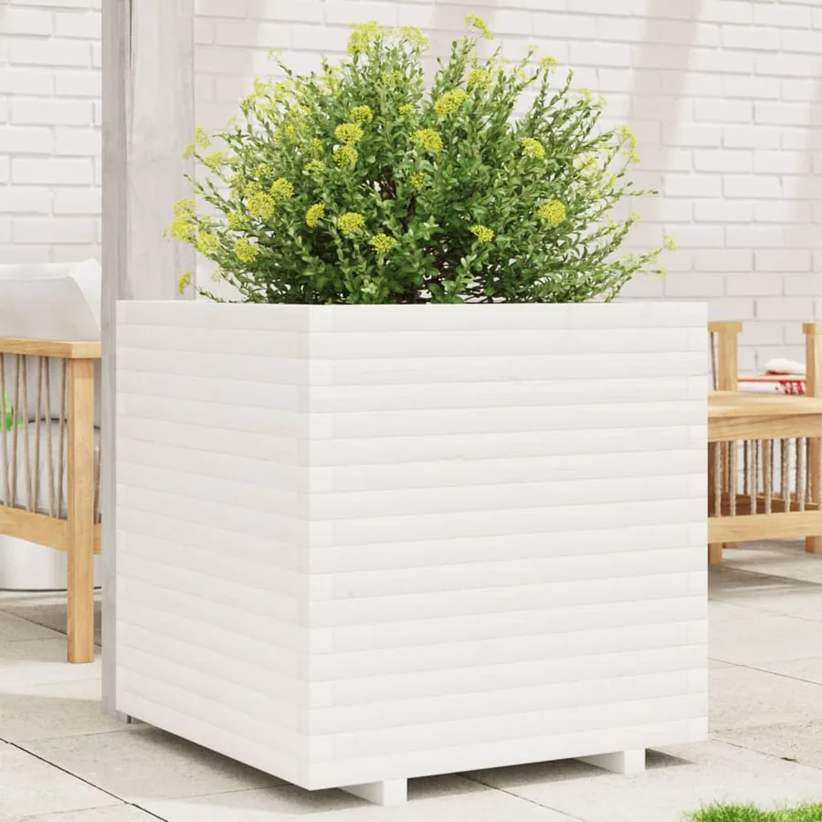 Jardinière blanc 70x70x72 cm bois de pin massif