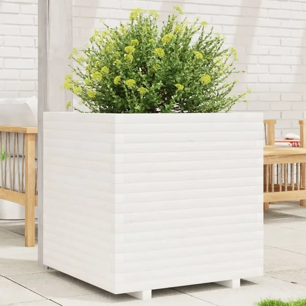 Jardinière blanc 70x70x72 cm bois de pin massif