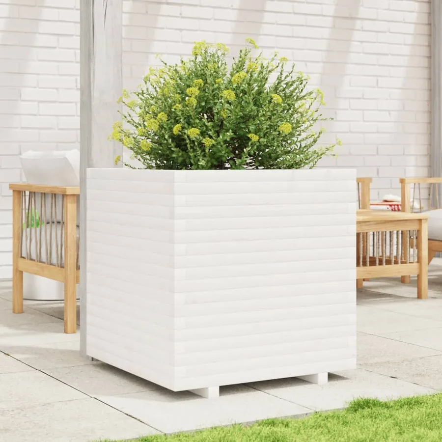 Jardinière blanc 70x70x72 cm bois de pin massif - 3