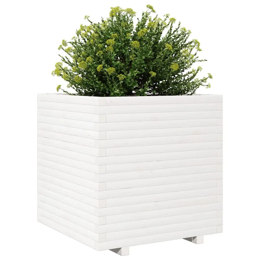 Jardinière blanc 70x70x72 cm bois de pin massif - 4