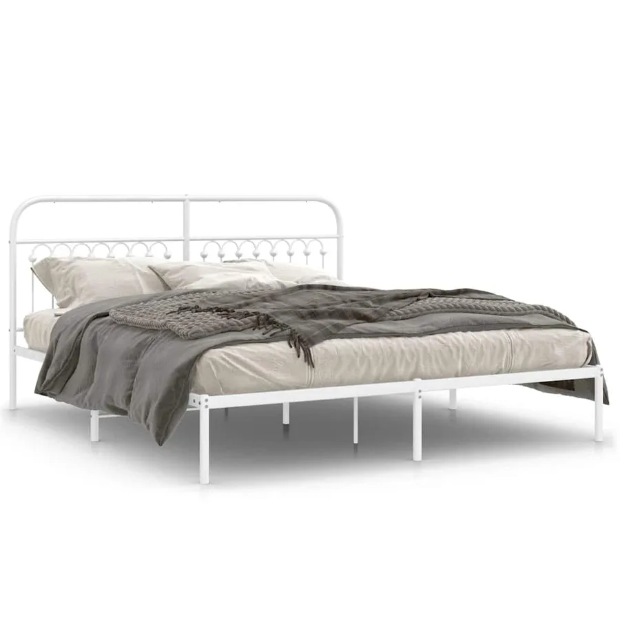 Cadre de lit métal sans matelas et tête de lit blanc 183x203 cm - 2