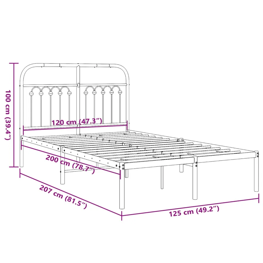 Cadre de lit métal sans matelas et tête de lit blanc 120x200 cm - 8